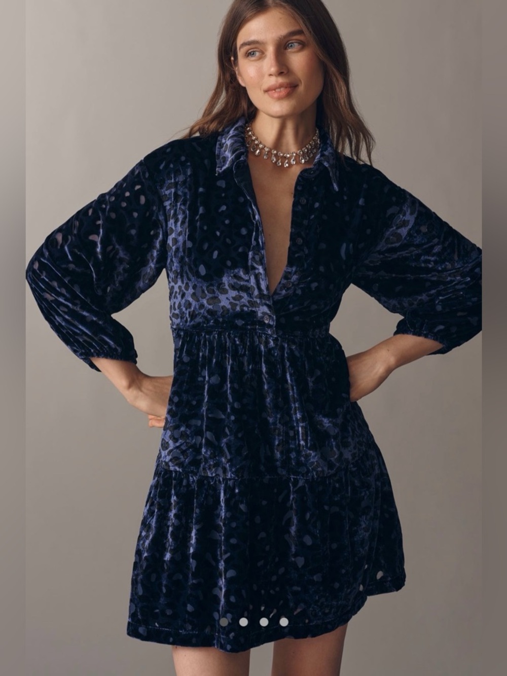 The Bettina Velvet Tiered mini shirt dress by Maeve